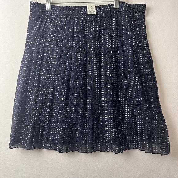 Loft skirt women Large Navy‎ blue white polka dots pleated pull on chiffon NWT - Picture 1 of 5